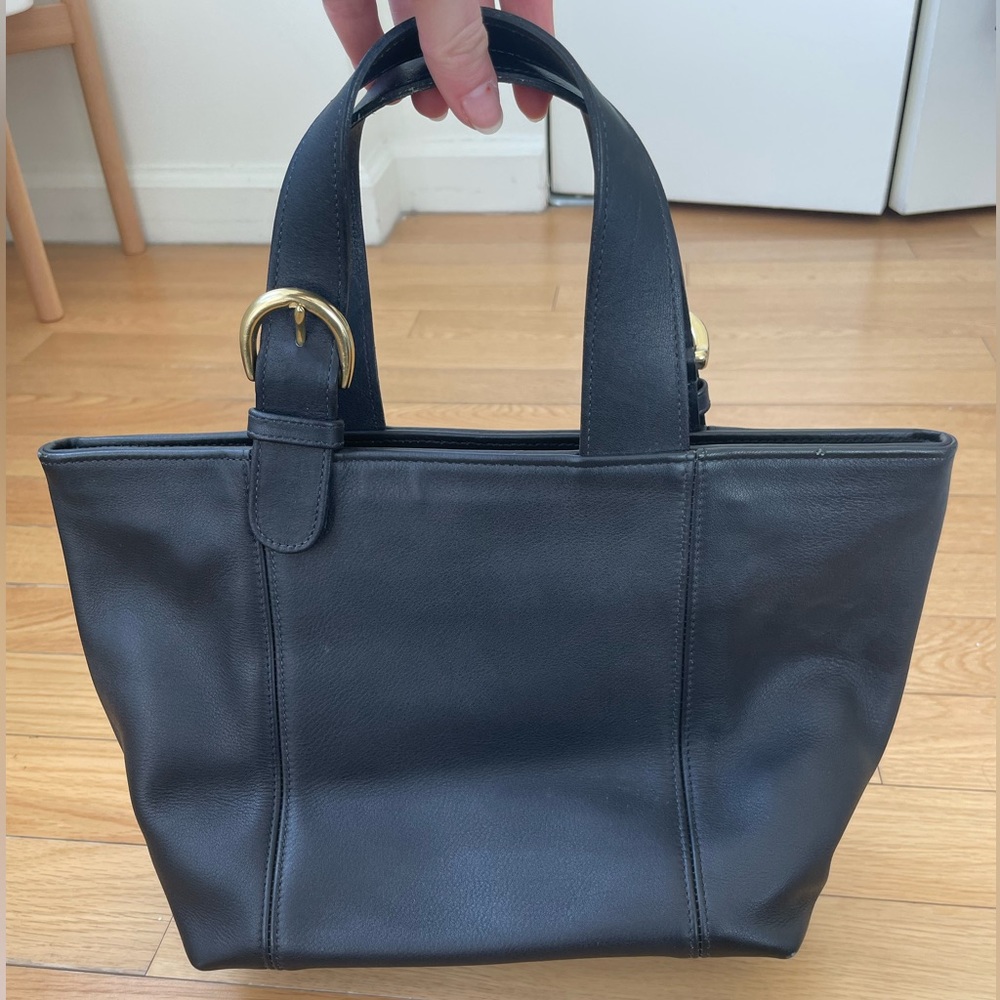 Coach Vintage Black Leather Bag with buckle detail